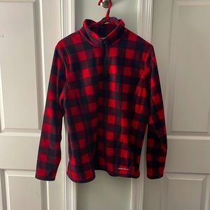Fleece Eddie BauerBuffalo check 1/4 zip front pullover red/black checks
